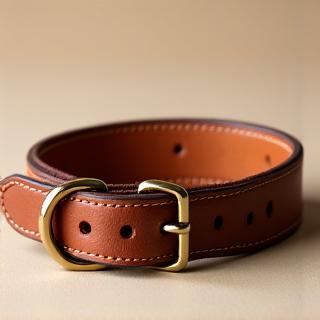Elegant brown leather dog collar with brass buckle