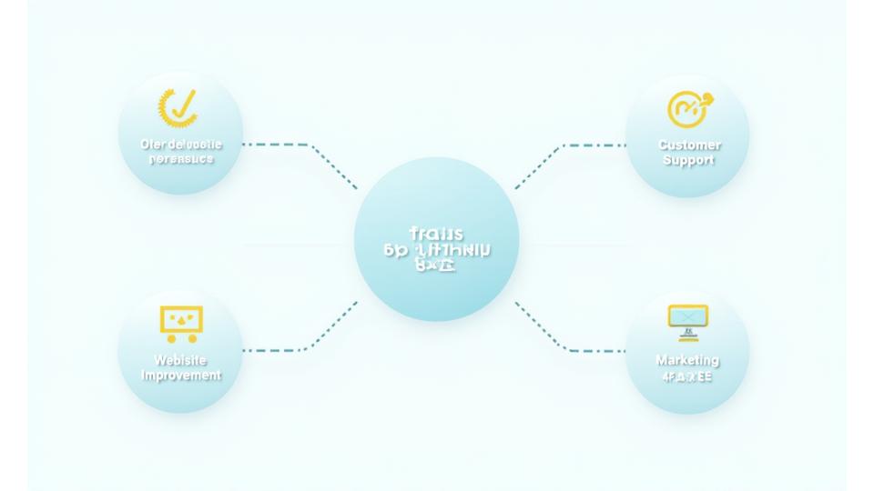 Infographic showing various uses of data: order fulfillment, customer support, website analytics, and marketing, all converging towards customer satisfaction.